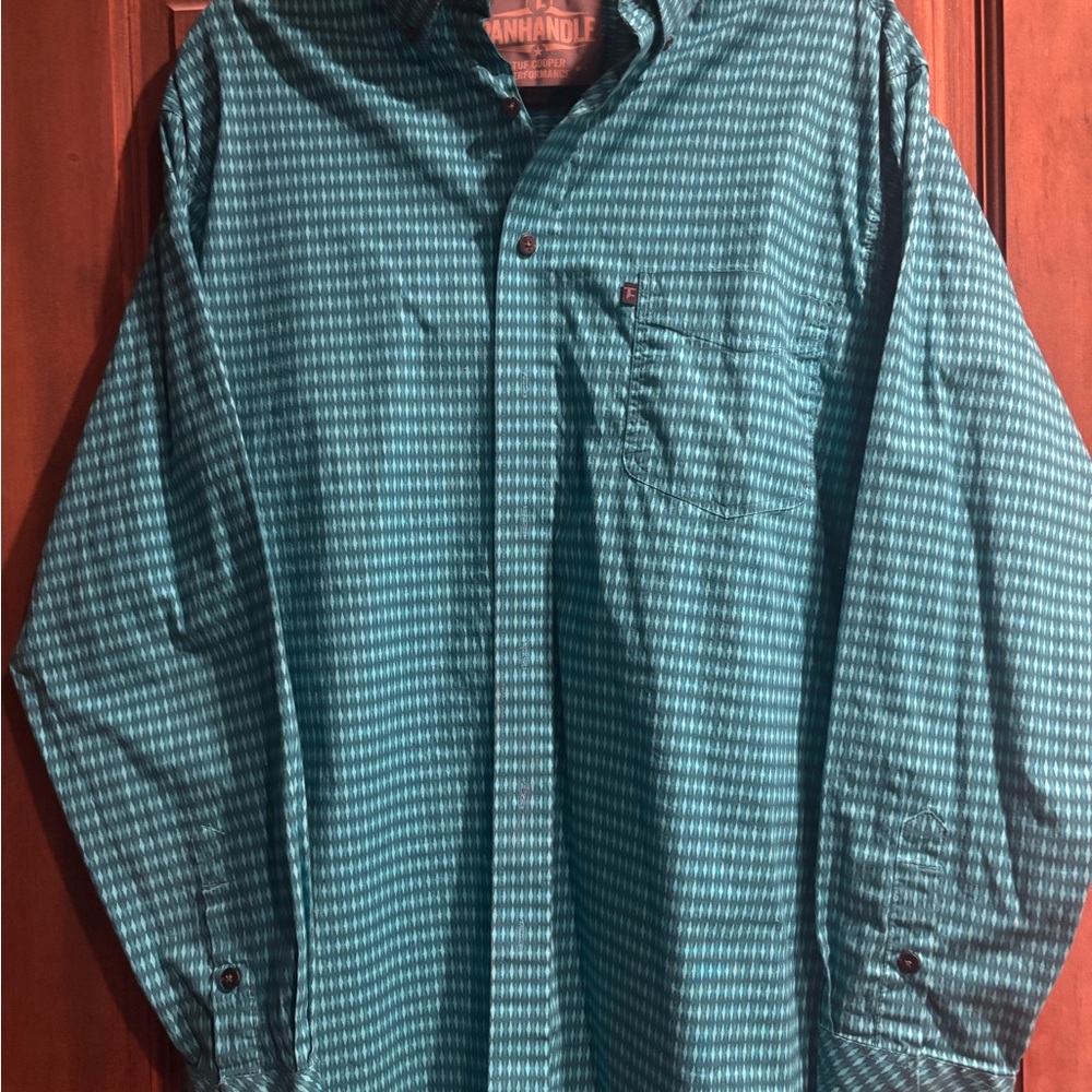 Men's Panhandle “Tuf Cooper Performance” Teal Button Down Long Sleeve Shirt